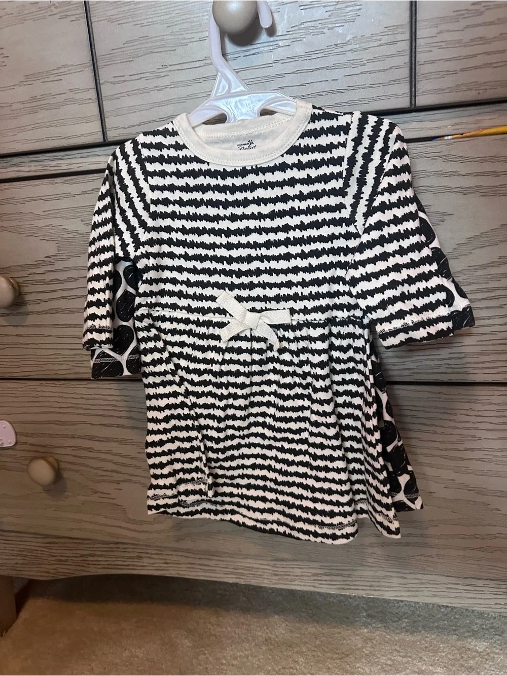 2 Brand New Baby Dresses- Black & White Striped & Black and White Hearts